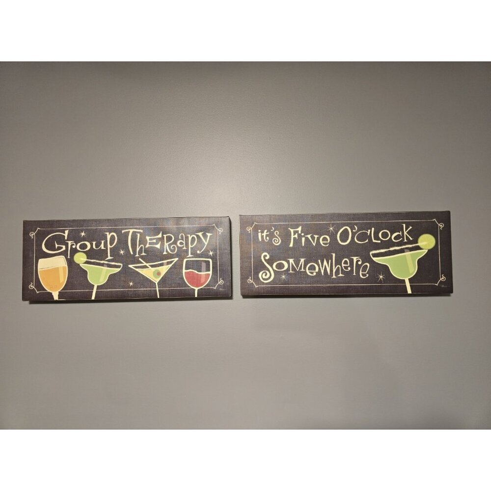 Bar Wall Decor Set of 2 - Group Therapy & It's Five O'Clock Somewhere Signs
